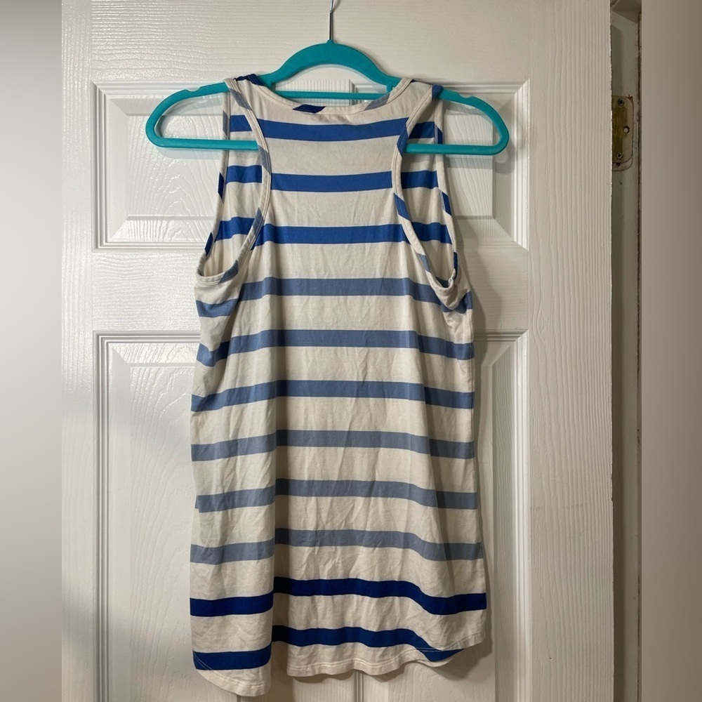 CAbi blue & white striped top. Stripes alternate from bright to faded. Size M W - Picture 3 of 5